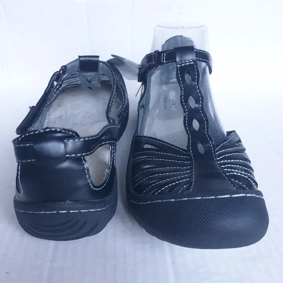 JBU Wm Melon Black Memory Foam Vegan Cutout Leather Sneakers Velcro T-Strap 7.5 - Picture 4 of 16